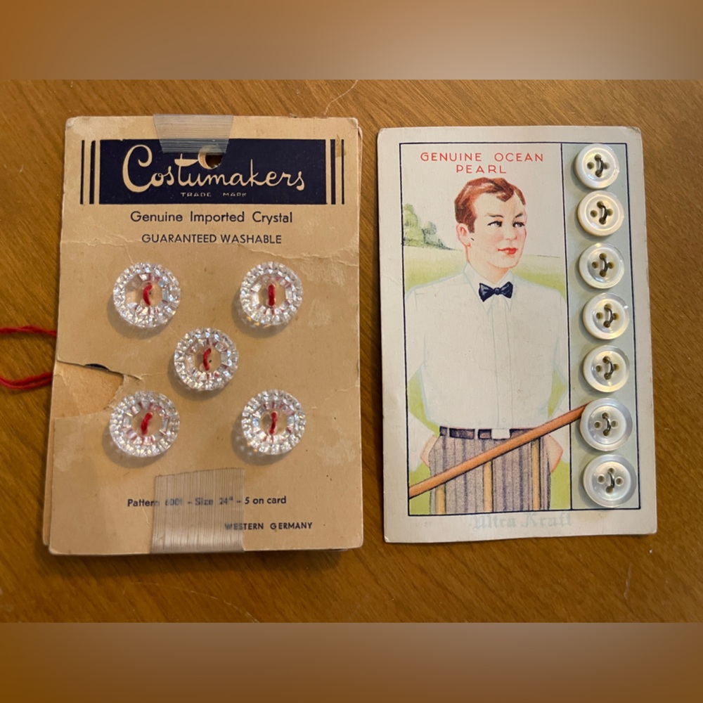 Costumemakers Vintage Crystal and Ocean Pearl Buttons 12 on 2 Origional Cards